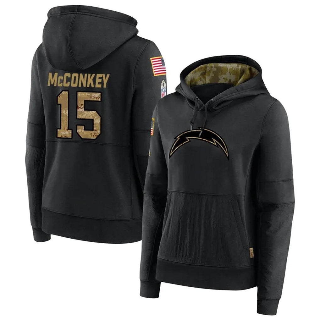 LA.Chargers #15 Ladd McConkey Player Salute to Service Black Hoodies Game Football Jerseys