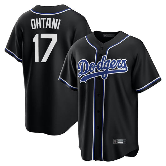 LA.Dodgers #17 Shohei Ohtani Player Black Lights Out Replica Baseball Jerseys