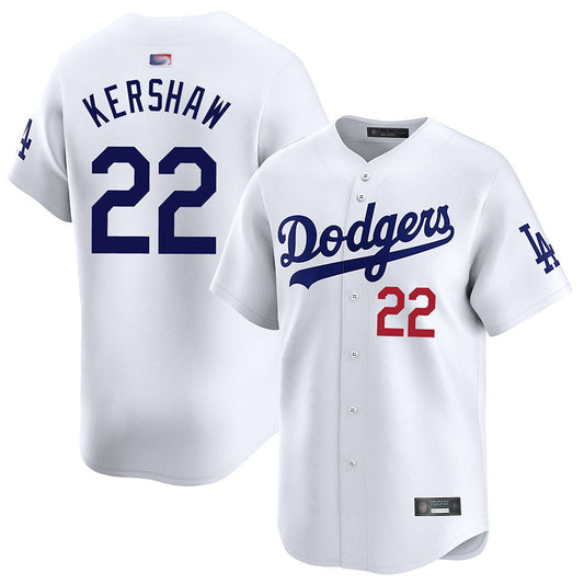 LA.Dodgers #22 Clayton Kershaw Player Home Limited White Baseball Jerseys