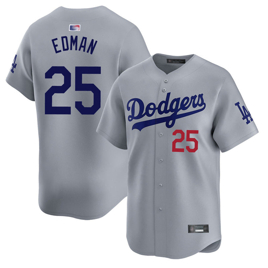 LA.Dodgers #25Tommy Edman Player Gray Road Limited Baseball Jerseys