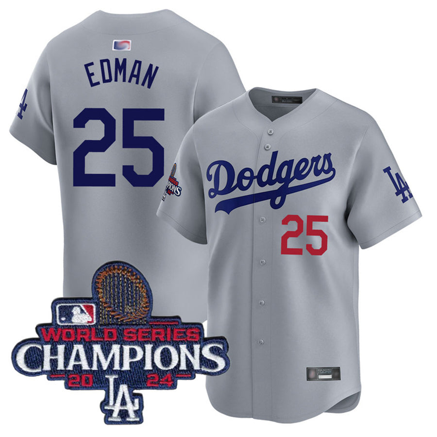 LA.Dodgers #25 Tommy Edman Player Gray Road Limited World Series Champions Baseball Jerseys
