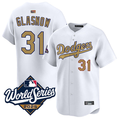 LA.Dodgers #31 Tyler Glasnow Player Gold Home Limited World Series Baseball Jerseys