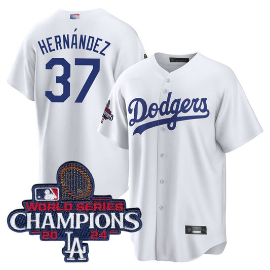 LA.Dodgers #37 Teoscar Hernandez Player Home World Series Champions White Baseball Jerseys