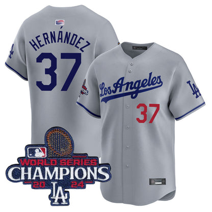 LA.Dodgers #37 Teoscar Hernandez Player Road Limited World Series Champions Baseball Jerseys