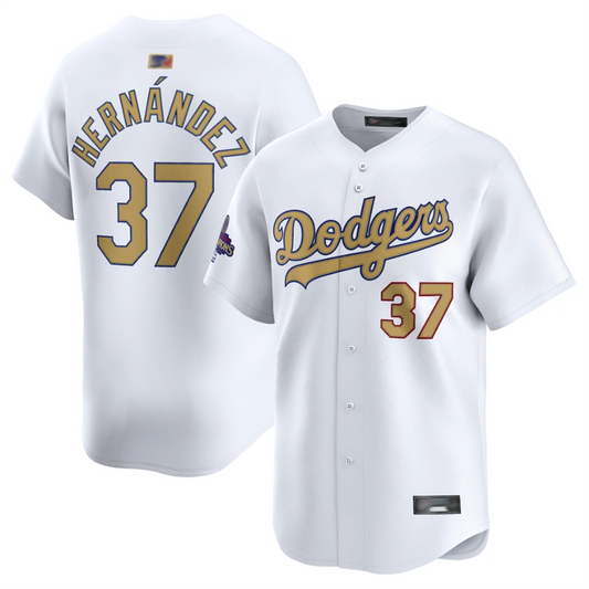 LA.Dodgers #37 Teoscar Hernandez Player White Gold Collection Limited Baseball Jerseys