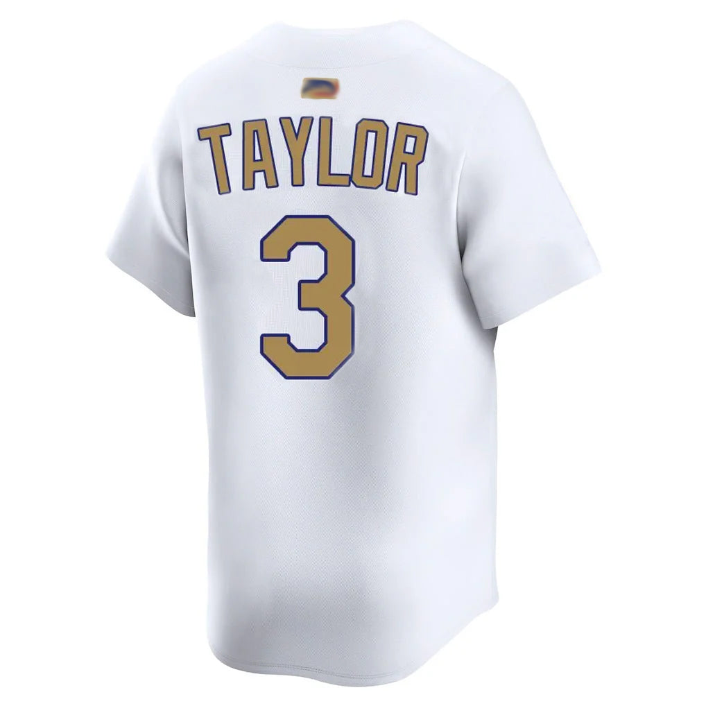 LA.Dodgers #3 Chris Taylor Player Gold Limited White Collection Baseball Jerseys