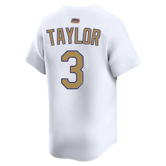 LA.Dodgers #3 Chris Taylor Player Gold Limited White Collection Baseball Jerseys