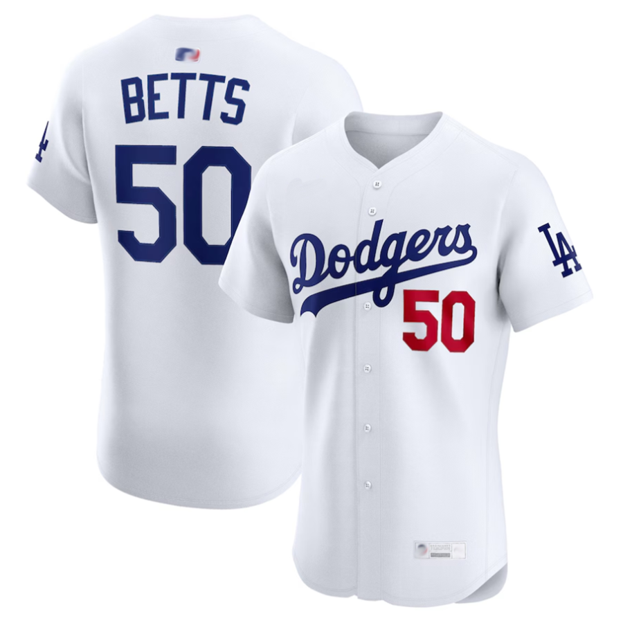 LA.Dodgers #50 Mookie Betts Player White Home Elite Baseball Jerseys