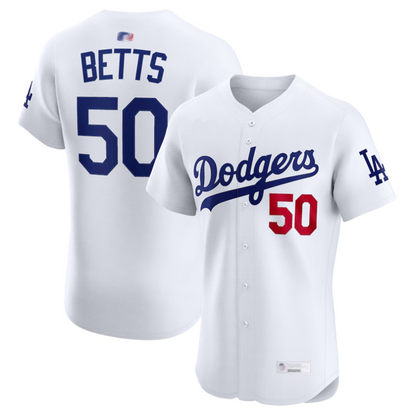 LA.Dodgers #50 Mookie Betts Player White Home Elite Baseball Jerseys