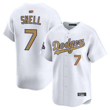 LA.Dodgers #7 Blake Snell Player White Gold Home Collection Limited Baseball Jerseys