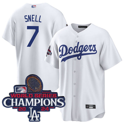 LA.Dodgers #7 Blake Snell Player White Home World Series Champions Baseball Jerseys