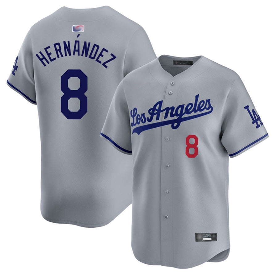 LA.Dodgers #8 Enrique Hernandez Player Gray Road Limited Baseball Jerseys