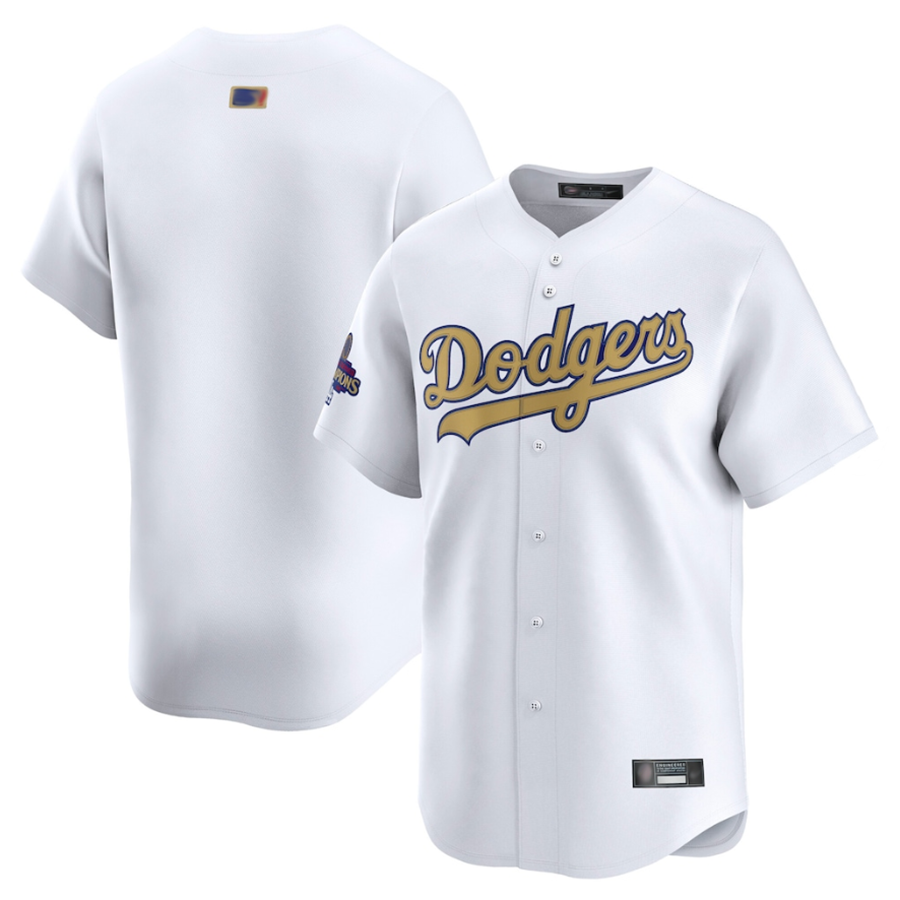 LA.Dodgers Blank Player White Gold Collection Limited Baseball Jerseys