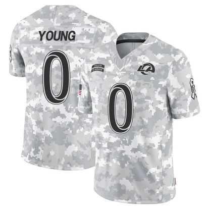 LA.Rams #0 Byron Young Player Arctic Camo Salute to Service Limited Football Jerseys