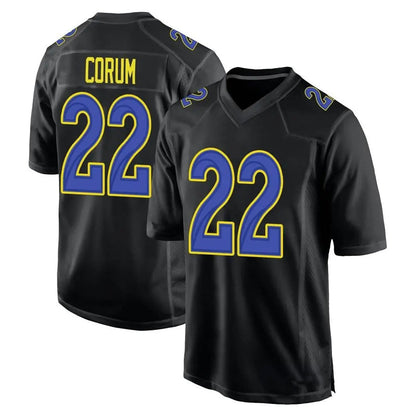 LA.Rams #22 Blake Corum Player Black Carbon Fashion Replica Game Football Jerseys