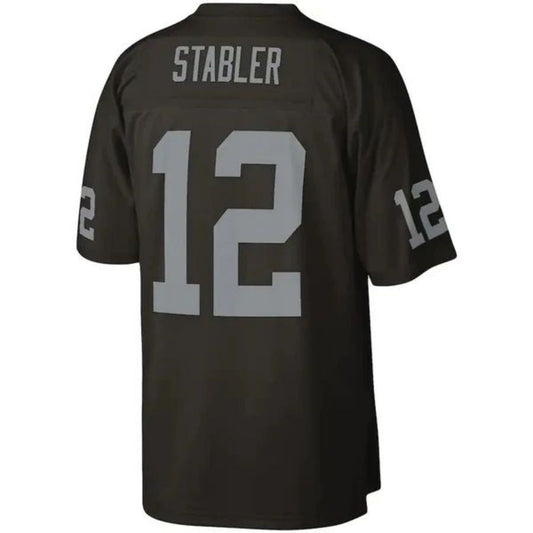 LV.Raiders #12 Ken Stabler Player Mitchell & Ness Black Legacy Replica Jersey Stitched American Football Jerseys