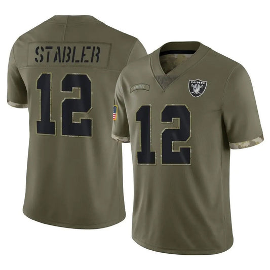 LV.Raiders #12 Ken Stabler Player Salute To Service Olive Football Jerseys