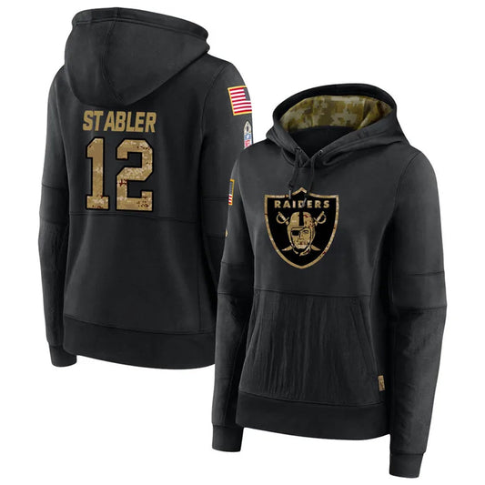 LV.Raiders #12 Ken Stabler Player Salute to Service Black Hoodies Football Jerseys