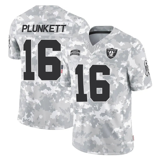 LV.Raiders #16 Jim Plunkett Player Arctic Camo Salute to Service Limited Football Jerseys