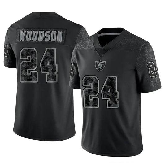 LV.Raiders #24 Charles Woodson Player RFLCTV Limited Black Football Jerseys
