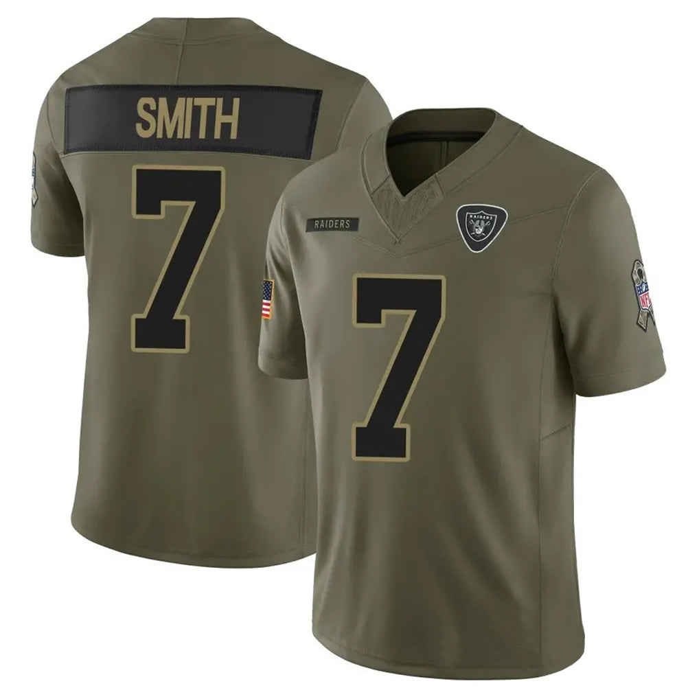 LV.Raiders #7 Geno Smith Player Salute To Service Limited Olive Football Jerseys