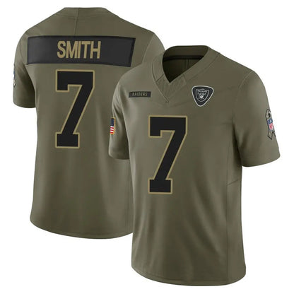 LV.Raiders #7 Geno Smith Player Salute To Service Limited Olive Football Jerseys