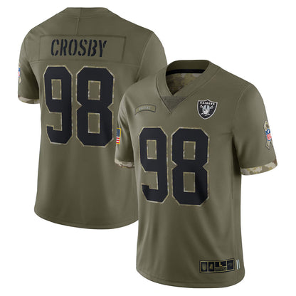 LV.Raiders #98 Maxx Crosby Player Salute To Service Olive Football Jerseys