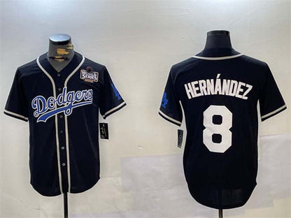LA.Dodgers #8 Enrique Hern¡§¡éndez Player Black Cool Base Stitched Baseball Jerseys