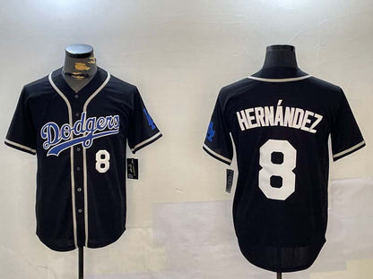 LA.Dodgers #8 Enrique Hern¡§¡éndez Black Cool Base Stitched Baseball Jerseys Player Game Jersey