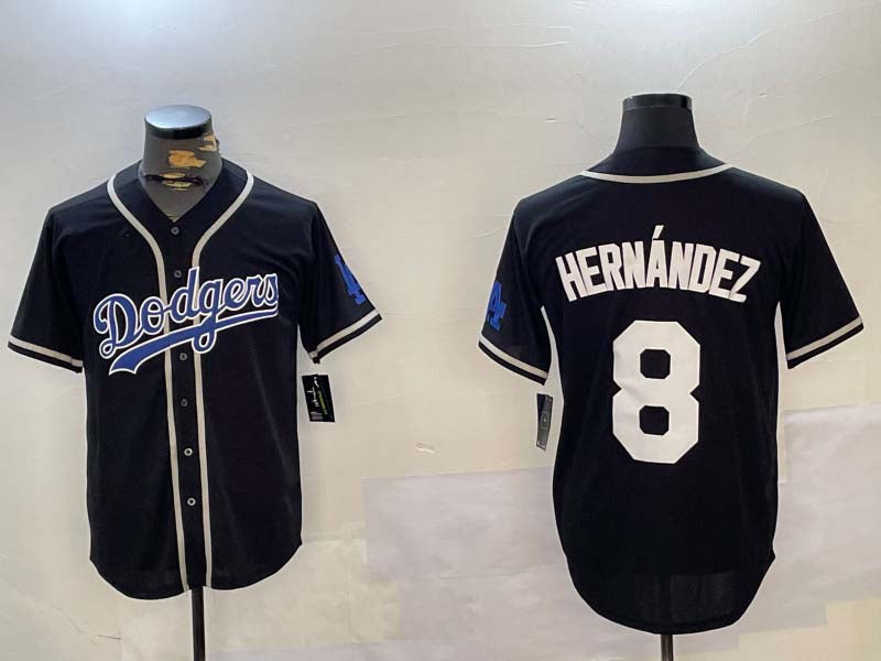 LA.Dodgers #8 Enrique Hern¡§¡éndez Black Player Cool Base Stitched Baseball Jerseys