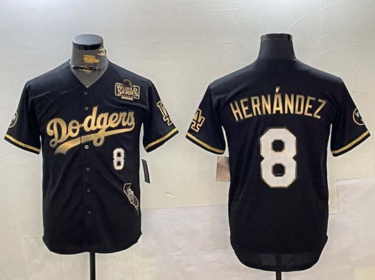 LA.Dodgers #8 Enrique Hern¡§¡éndez Player Black Gold Vapor Premier Limited Stitched Baseball Jerseys