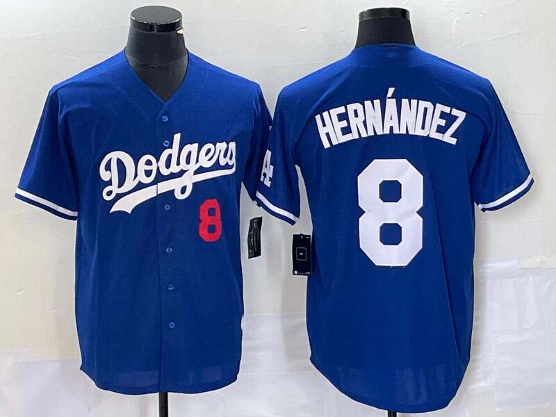 LA.Dodgers #8 Enrique Hern¡§¡éndez Player Game Jersey Blue Flex Base Stitched Baseball Jerseys