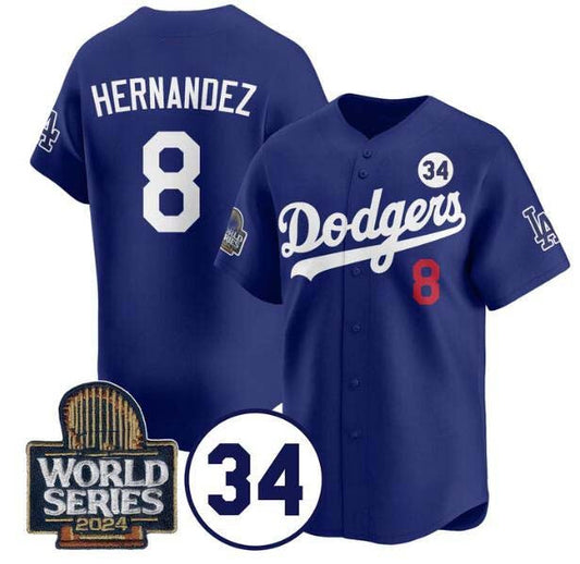 LA.Dodgers #8 Enrique Hern¡§¡éndez Player Royal With No. 34 Patch Limited Stitched Baseball Jerseys