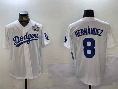 LA.Dodgers #8 Enrique Hern¡§¡éndez Player White Cool Base Stitched Baseball Jerseys