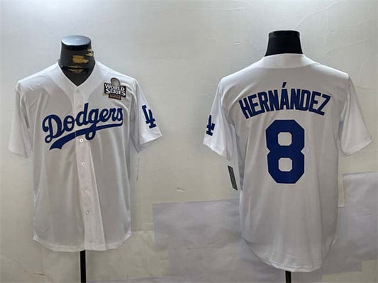 LA.Dodgers #8 Enrique Hern¡§¡éndez Player White Cool Base Stitched Baseball Jerseys