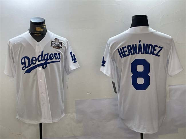 LA.Dodgers #8 Enrique Hern¡§¡éndez Player White Gold Collection Limited Baseball Jerseys