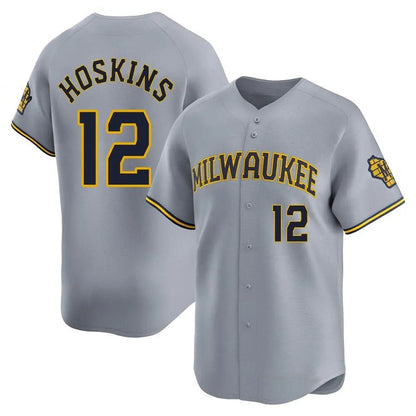 M.Brewers #12 Rhys Hoskins Player Gray Limited Baseball Jerseys