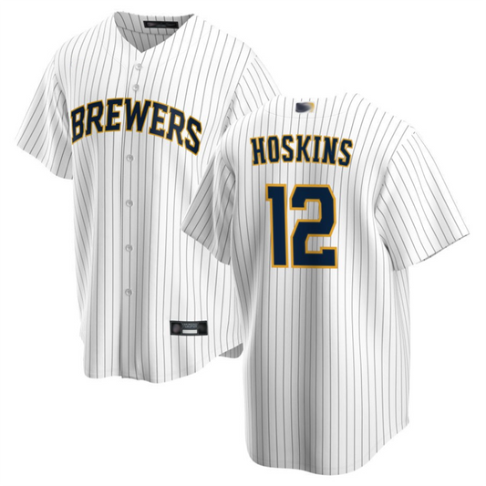 M.Brewers #12 Rhys Hoskins Player White Limited Baseball Jerseys