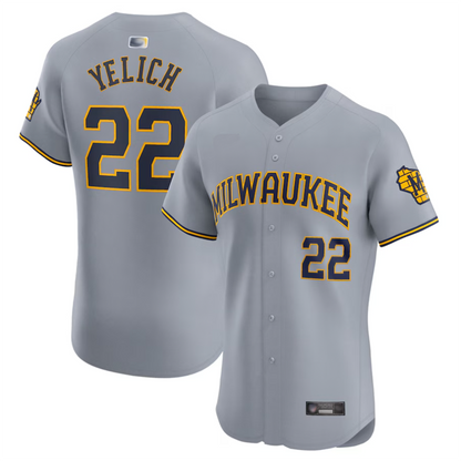 M.Brewers #22 Christian Yelich Player Gray Road Elite Baseball Jerseys