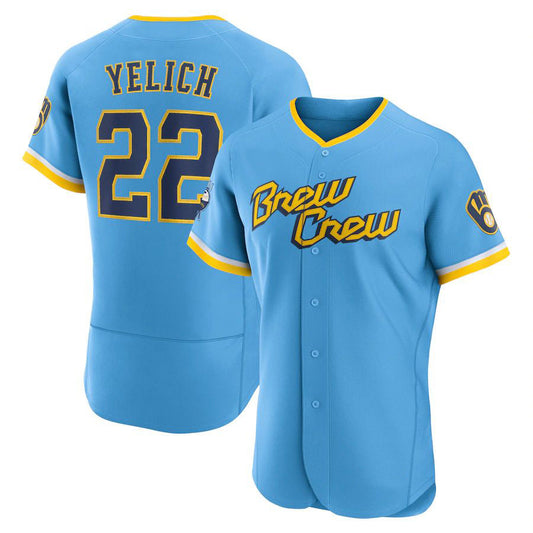 M.Brewers #22 Christian Yelich Player Powder Blue City Connect Elite Baseball Jerseys