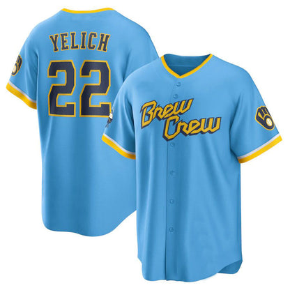 M.Brewers #22 Christian Yelich Player Powder Blue City Connect Replica Baseball Jerseys