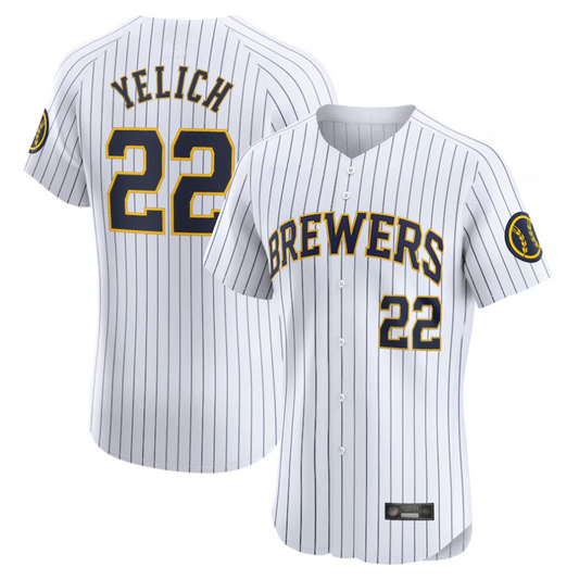 M.Brewers #22 Christian Yelich Player White Elite Baseball Jerseys