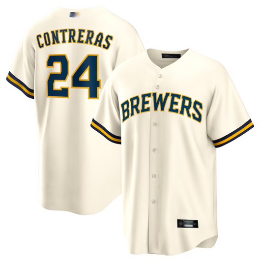 M.Brewers #24 William Contreras Player Cream Home Replica Baseball Jerseys