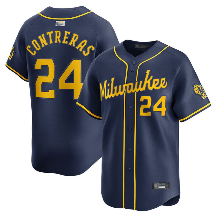 M.Brewers #24 William Contreras Player Navy Limited Baseball Jerseys