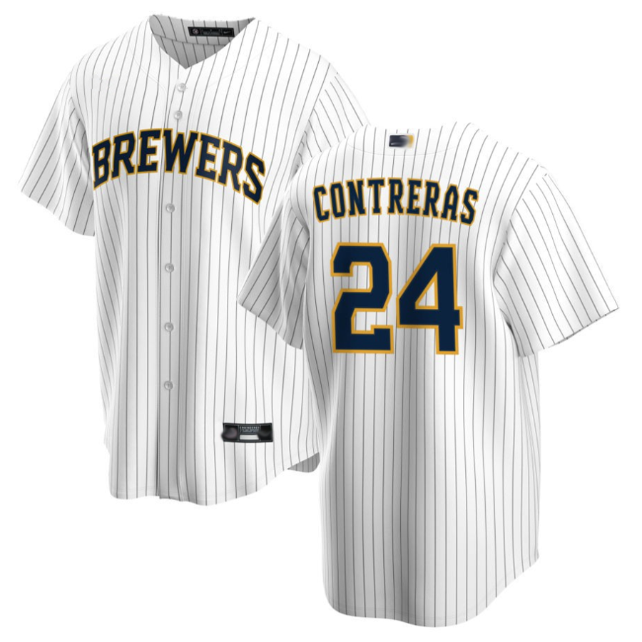 M.Brewers #24 William Contreras Player White Home Replica Baseball Jerseys