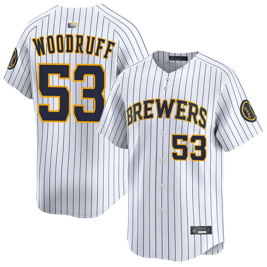 M.Brewers #53 Brandon Woodruff Player Home White Limited Baseball Jerseys