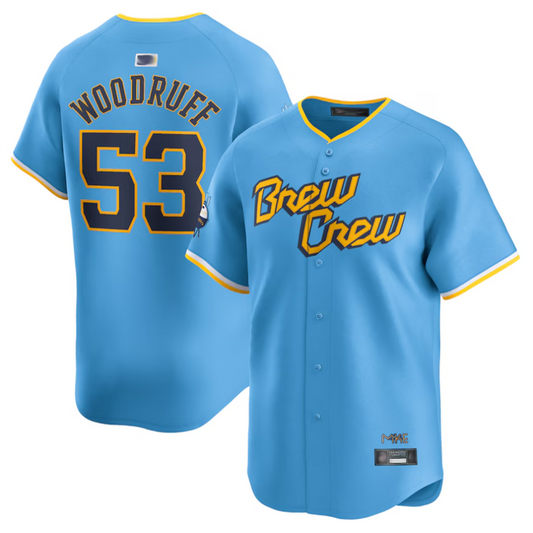 M.Brewers #53 Brandon Woodruff Player Powder Blue City Connect Limited Baseball Jerseys