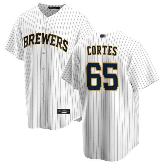 M.Brewers #65 Nestor Cortes Player White Home Replica Baseball Jerseys