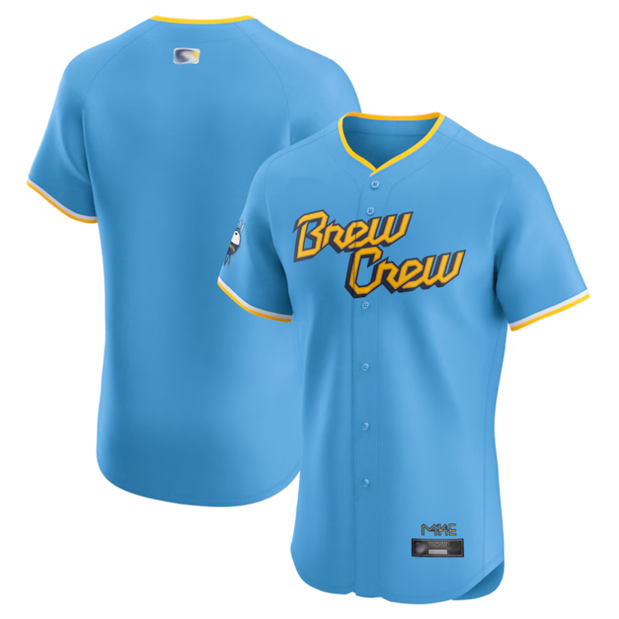 M.Brewers Blank Player Powder Blue City Connect Elite Basebll Jerseys