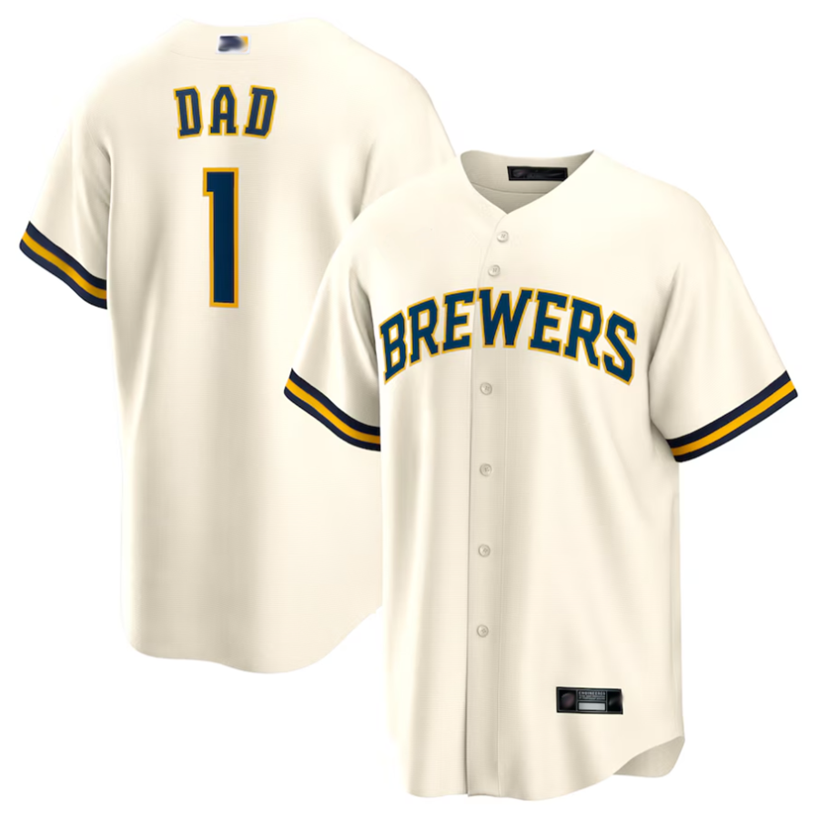 M.Brewers White #1 Groom Player Home Replica Baseball Jerseys